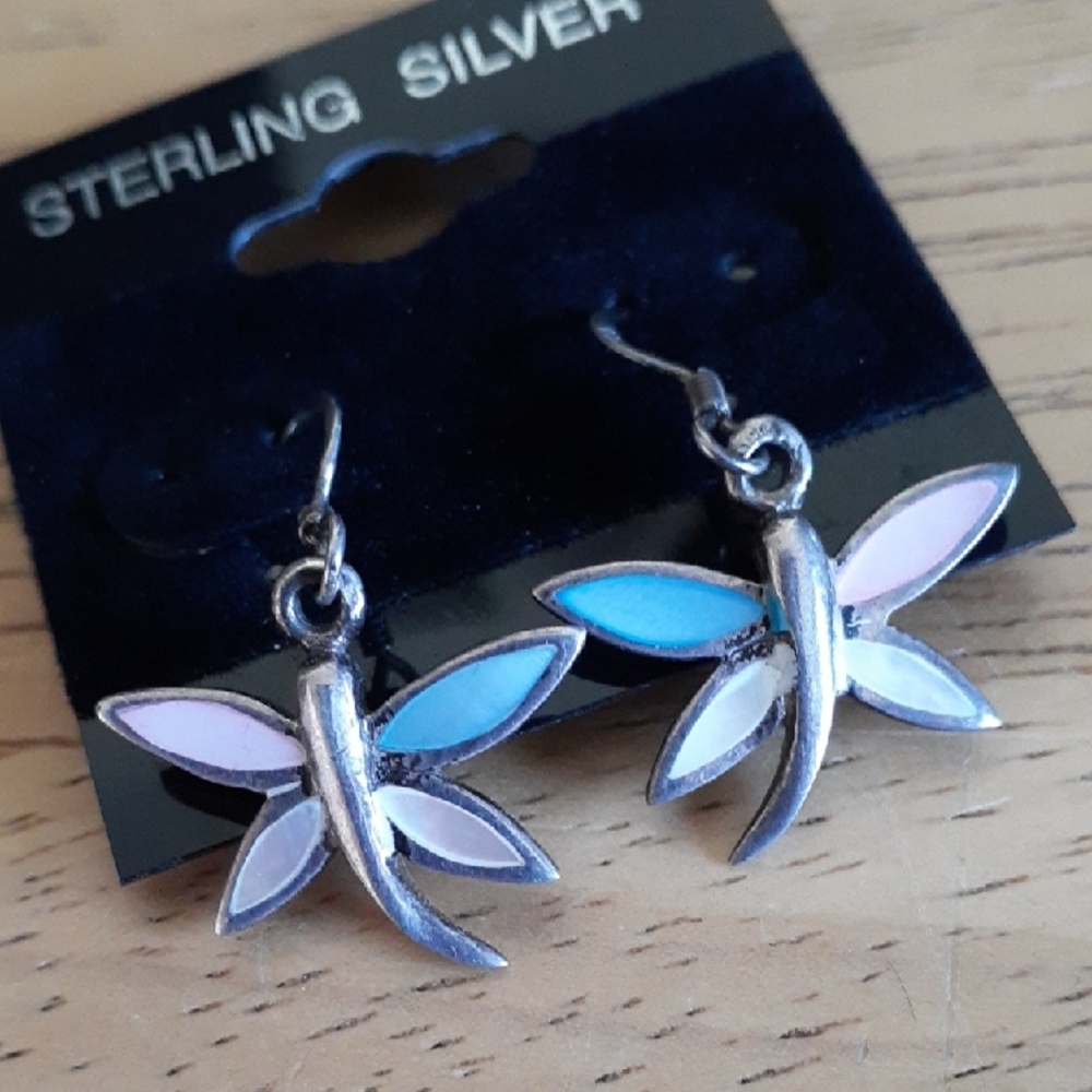 Sterling Silver & Shell Dragonfly Earrings T102